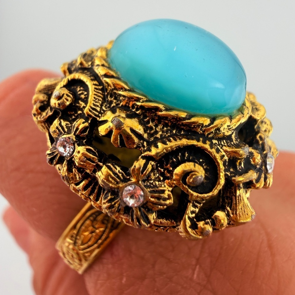 Sarah Cov 1971 Aqua Treasure moon glow glass ring - Picture 10 of 16